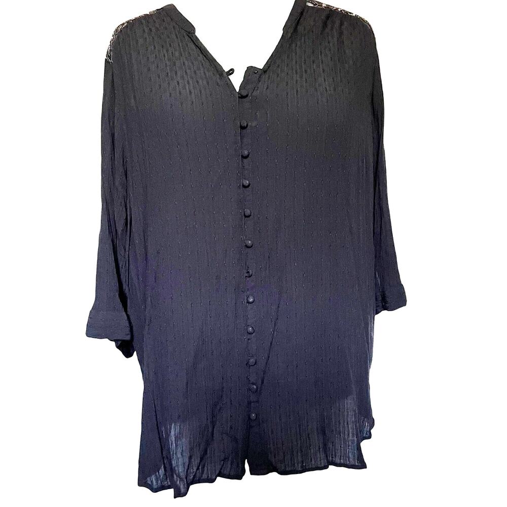 TORRID Fabric Button Up Top Womens 5X Sequin Whimsigoth Lace Roll Tab Fairy Goth